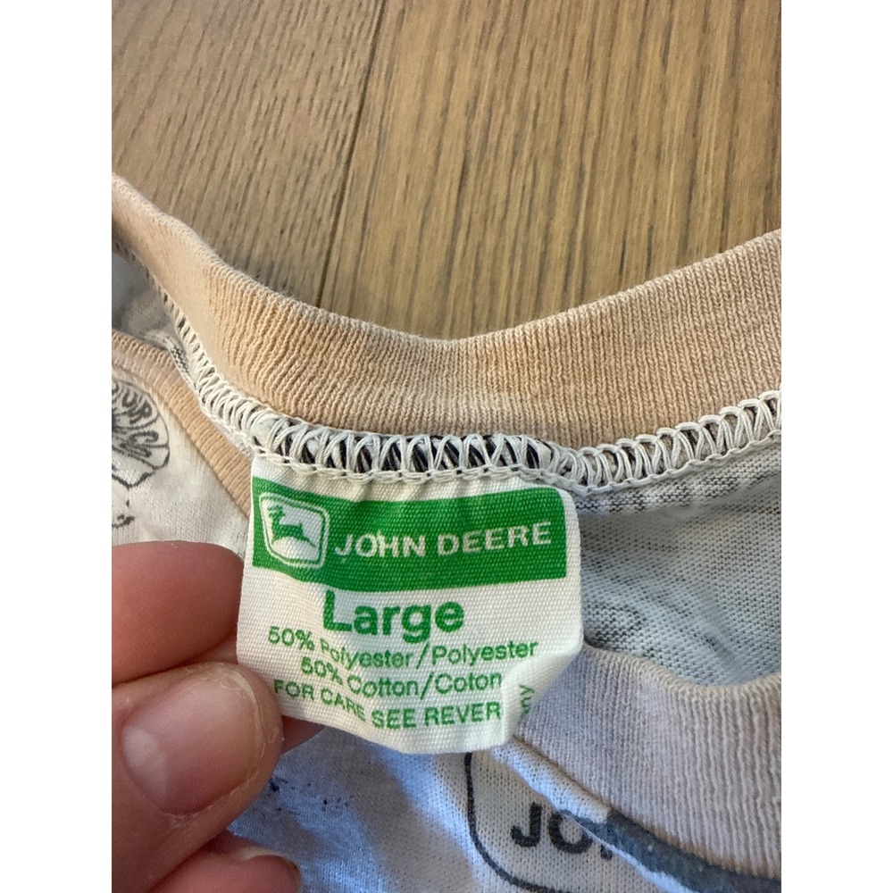 Vintage John Deere Graphic T Shirt Boys Large All Over Print White Short Sleeve - Picture 2 of 5